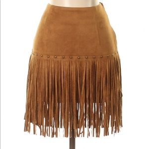 Fornia faux suede fringe mini skirt